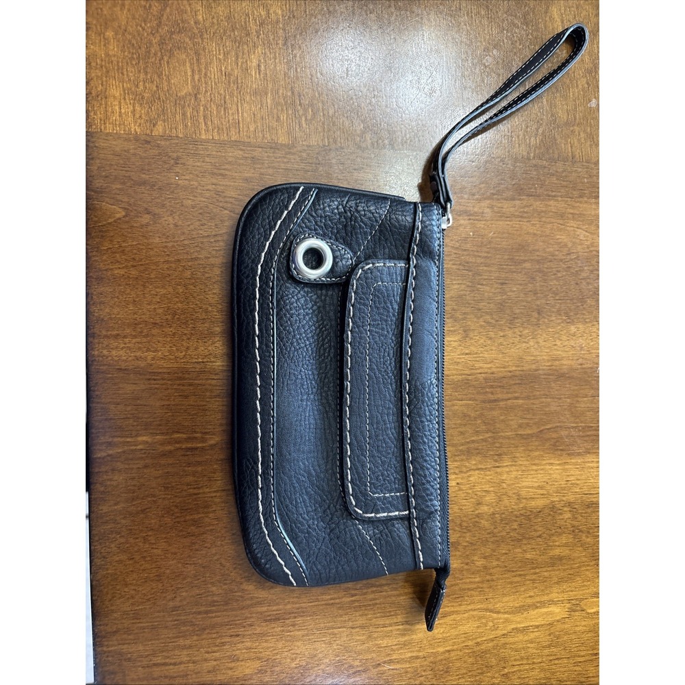 BOC Born Concepts Black Wristlet Wallet ID Slot Zip Closure 7"x 4.5" EUC